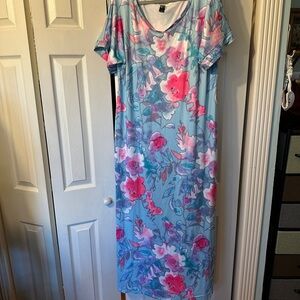 Floral Maxi Dress in Blue and Pink